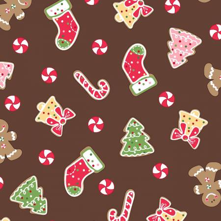 Brown Christmas Cookies Quilting Fabric