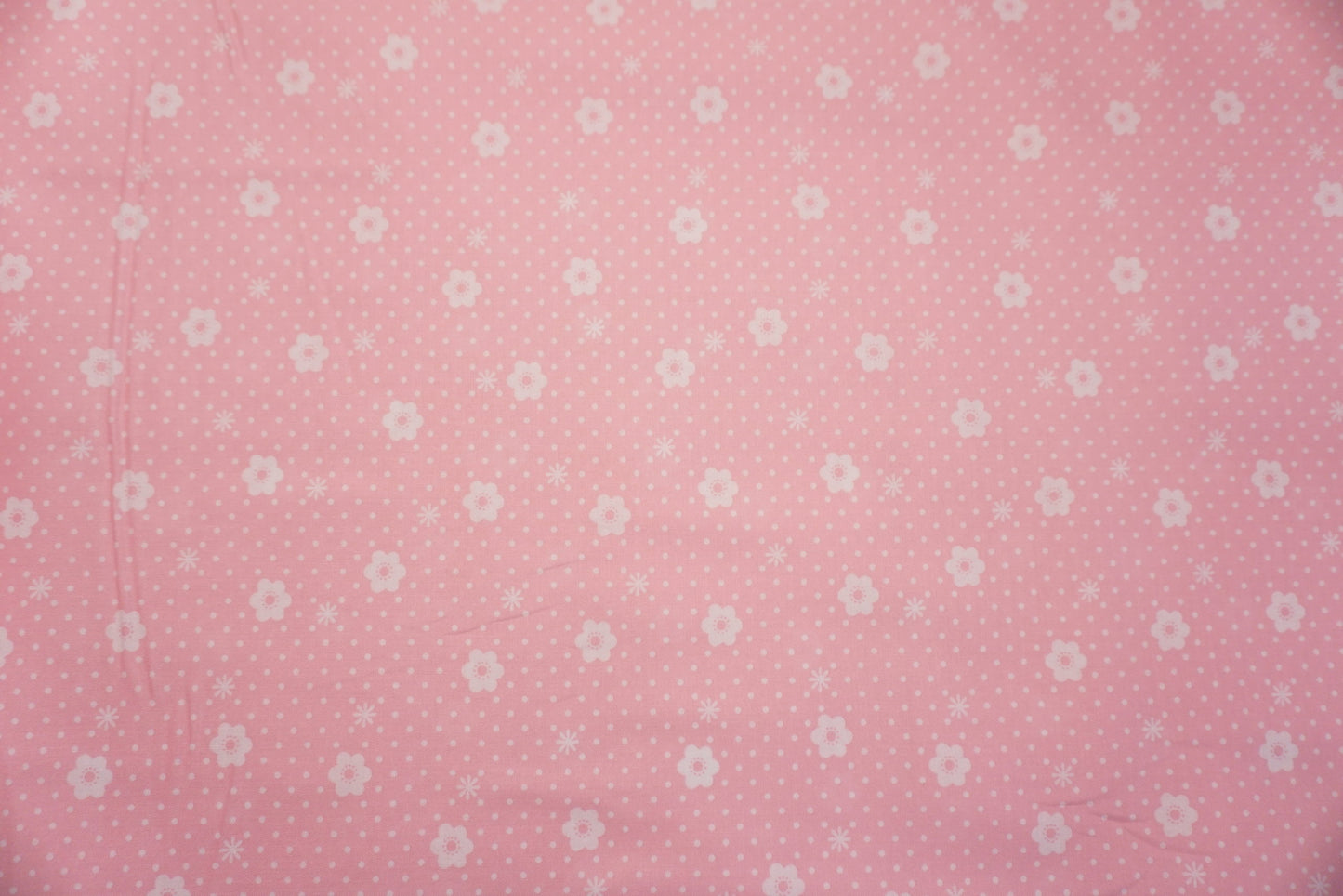 Pink with White Flowers and Dots Quilting Fabric
