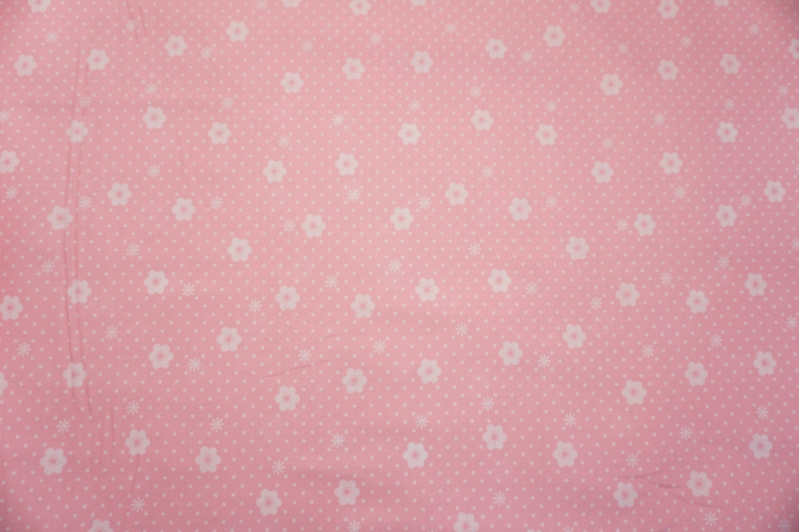 Pink with White Flowers and Dots Quilting Fabric