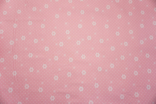 Pink with White Flowers and Dots Quilting Fabric